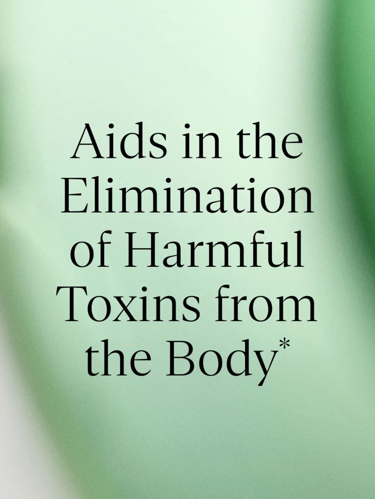 Sakara Cell Reset liquid fulvic acid benefit card stating Aids in the Elimination of Harmful Toxins from the Body, displayed on a soft green gradient background