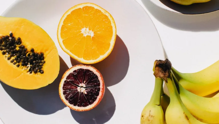 Fruits in a bowl, bananas, mangos, antioxidants